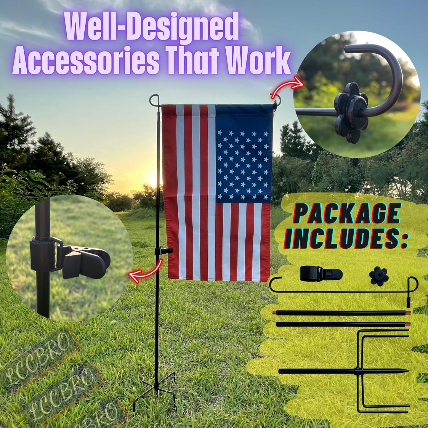 LCCBRO Garden Flag Stand Holder - Weatherproof 5-Prong Base for 12" x 18" Flags | Stable Outdoor Display