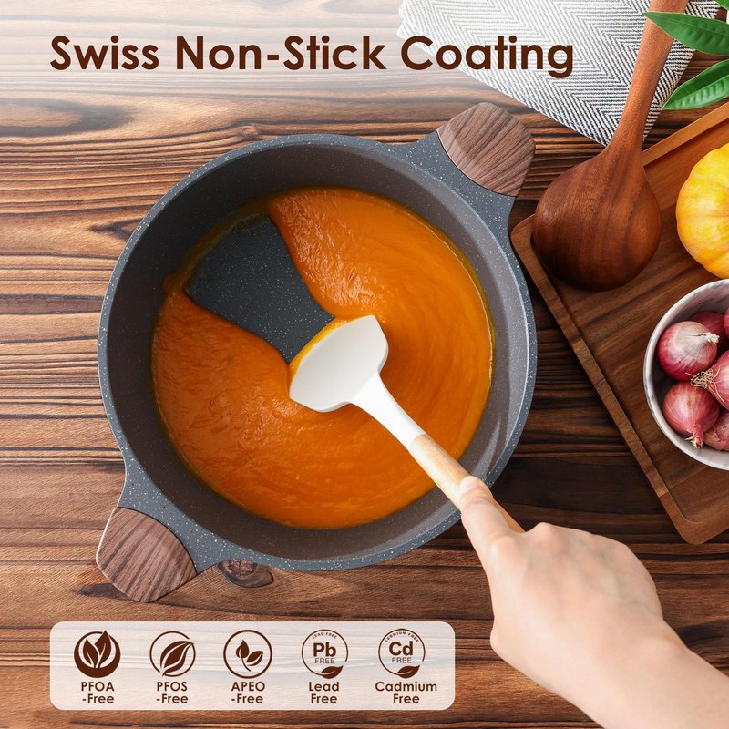 SENSARTE Nonstick Stock Pot with Lid, 7 Qt Induction Cooking Pot with Tempered Glass Lid, Stew Pot with Swiss Nonstick Granite Coating, Pasta Casserole, PFOA PFOS APEO Free, Gray