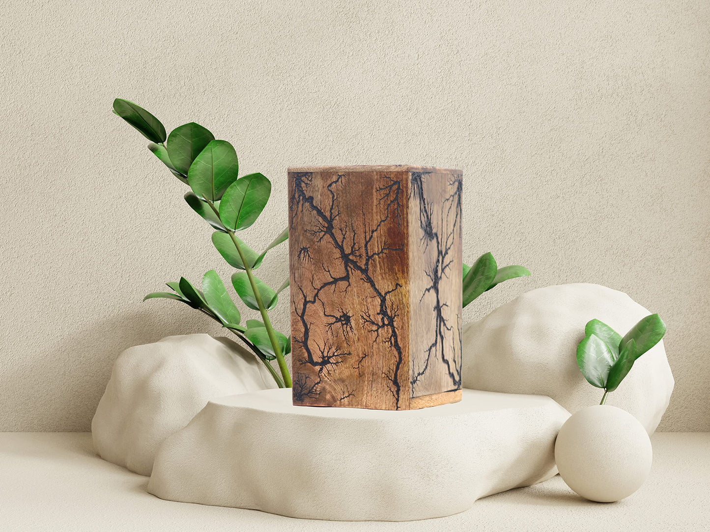 Wooden Urn Box Funeral Cremation Urns for Human Ashes Adult Large - Burial Urns for Columbarium - Fractal Burn Wooden Urn Box - Cremation Urns for Adult Ashes up to 25lbs (5" x 4.25" x 4.25")