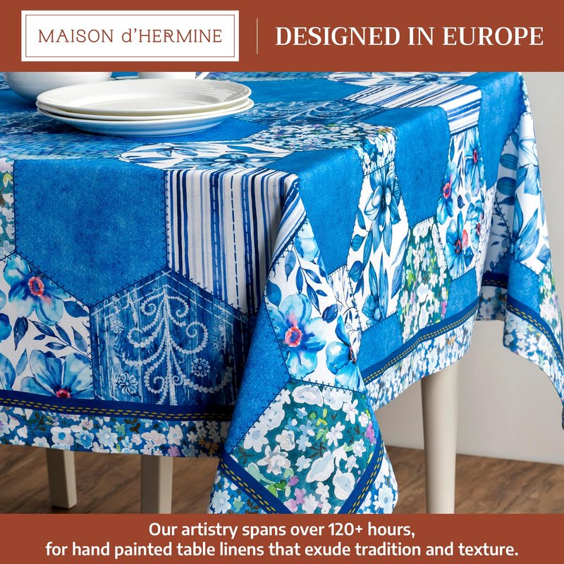 Maison d' Hermine Table Cloth Square Table 100% Cotton 54 x 54 Inches Tablecloth Reusable Decorative for Dining Kitchen Room Farmhouse Home Gifts for Mothers Day Spring Summer - Summer Blues