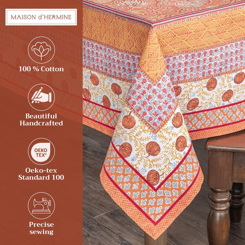 Maison d' Hermine Table Cloth Square Table 100% Cotton 60 x 60 Inches Fall Tablecloth Reusable Everyday Use for Thanksgiving Christmas Decorations Dining Farmhouse Party (Harvest Festival)