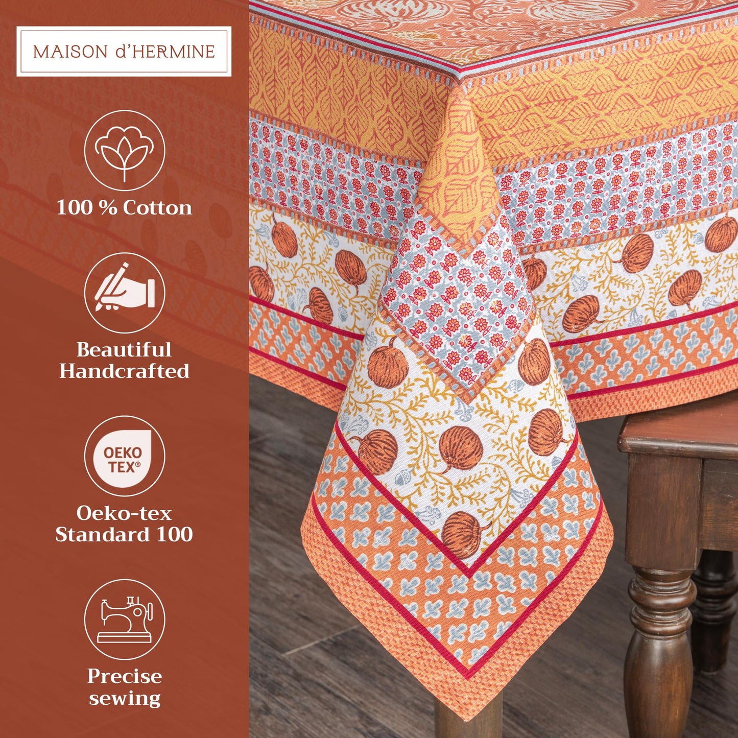 Maison d' Hermine Table Cloth Square Table 100% Cotton 60 x 60 Inches Fall Tablecloth Reusable Everyday Use for Thanksgiving Christmas Decorations Dining Farmhouse Party (Harvest Festival)