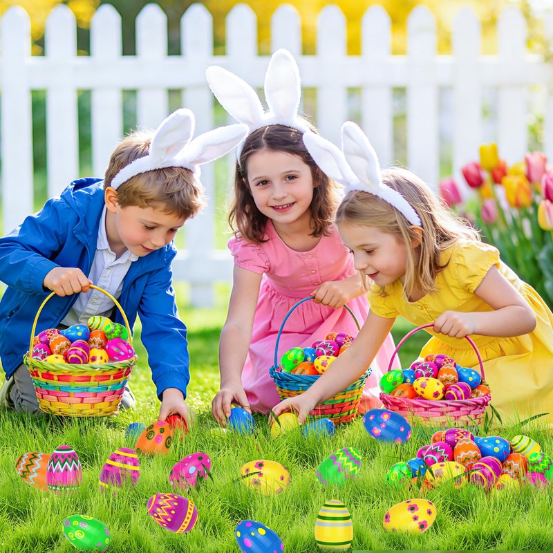 NAWITDA 36 Pack 3 Inch Large Plastic Printed Easter Eggs, Empty Fillable Eggs Bulk for Easter Egg Hunt, Easter Basket Stuffers Fillers, Classroom Prize Supplies, Filling Treats and Party Favors