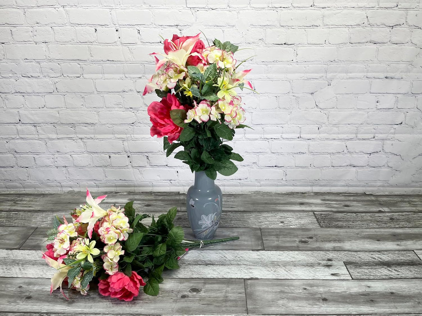 24-Stem Artificial Flower Arrangement - Mixed Roses & Carnations for Indoor/Outdoor Wedding & Home Decor - Spring Faux Flowers in Blue
