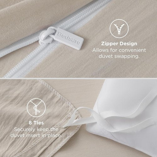 Bedsure Oversized King Duvet Cover Set - Extra Soft Prewashed Cotton-Like Polyester, 120x98 Inches with Zipper Closure & 2 Pillow Shams, Linen