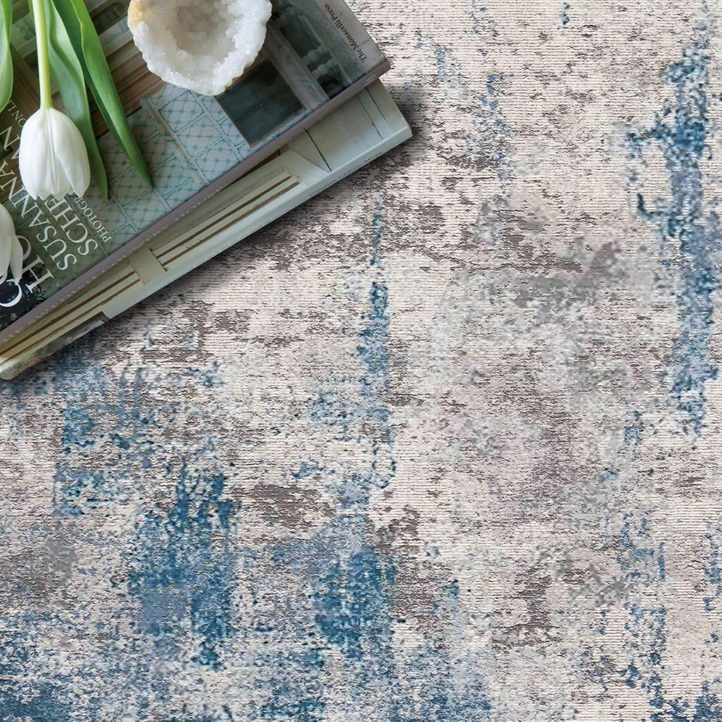 6x9 Area Rug, Ultra-Soft Washable Rug for Living Room, Dinner Room, Bedroom, Non-Slip Modern Abstract Rug, Indoor Carpet Large Area Rug, Blue Grey