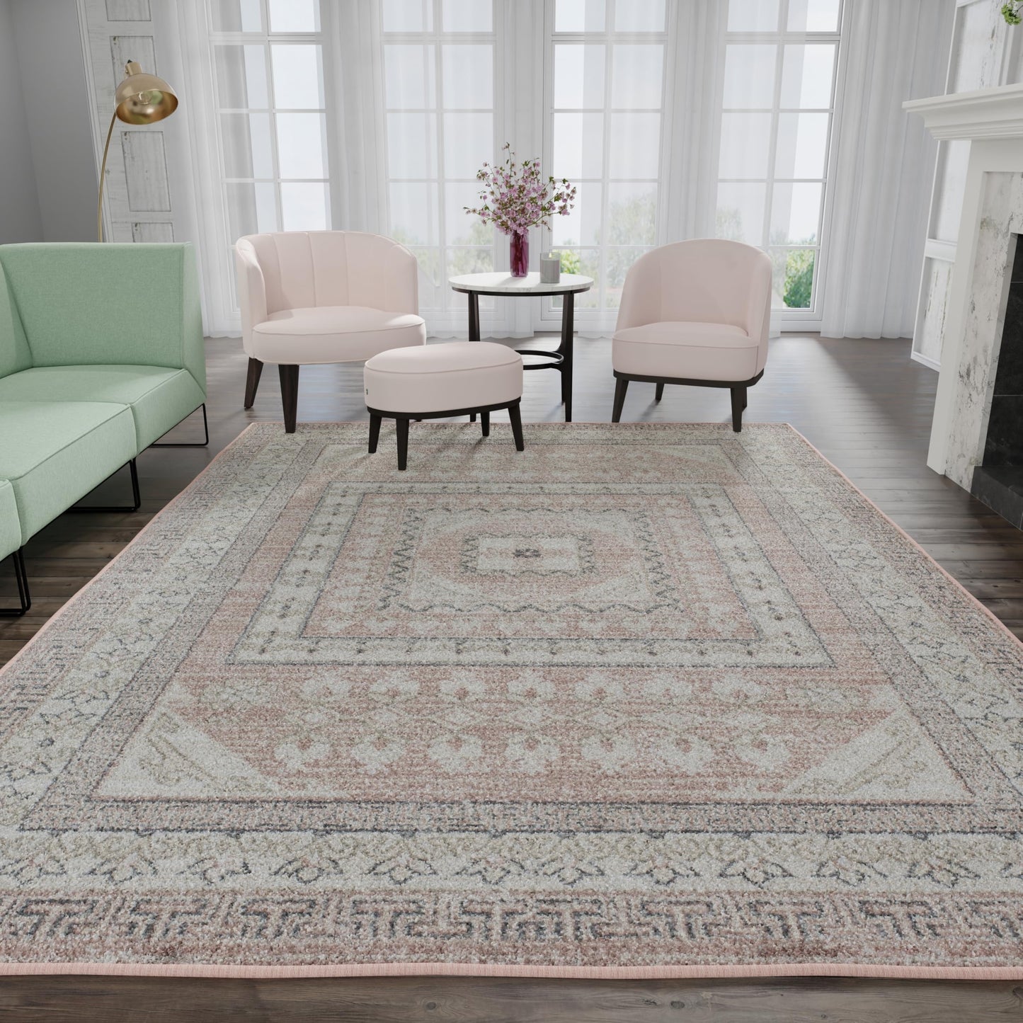 Rugs America Harper HY40A Vintage Transitional Carnation Non-Shedding Living Room Bedroom Dining Home Office Area Rug, 2'0"x8'0"