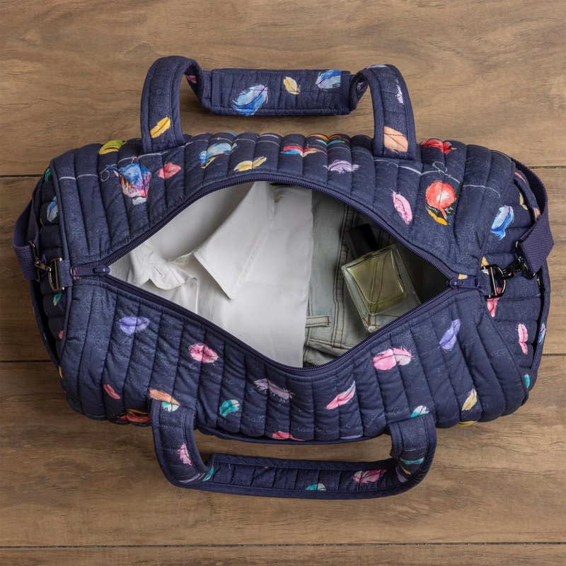 Maison d' Hermine Weekend Duffel Bags for Women Cotton Quilted Overnight Luggage Weekend Bag for Men Gym Sports Gifts Travel Business Travellers Trip Mothers Day Gifts -Birdies on Wire - Navy