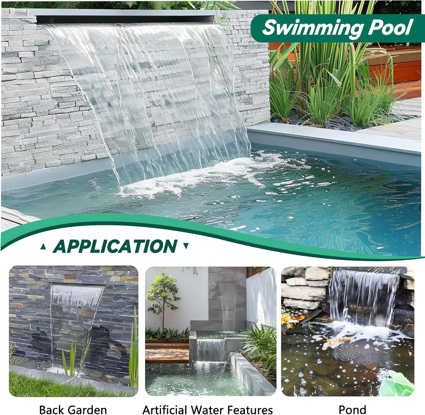 304 Stainless Steel Pool Waterfall Stream Element,Extension Stream,Garden Waterfall DIY Fountain for Garden,Yard,Terrace,Pond Basin,Fountain,Balcony
