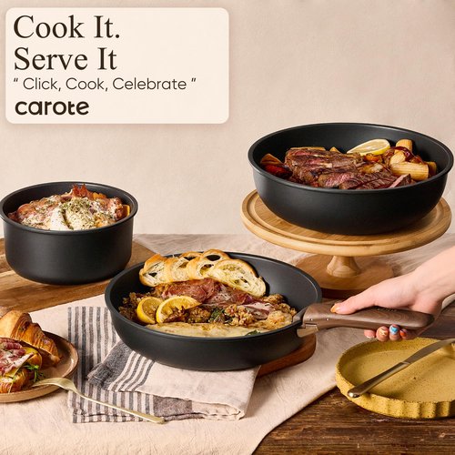 CAROTE 33pcs Pots and Pans Non Stick, Cookware Sets Detachable Handle, Induction Kitchen Pots and Pans,NonStick Cooking Set, Oven/Dishwasher/Fridge Safe, Space Saving
