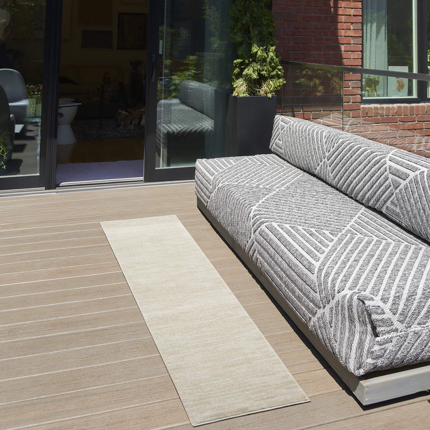 Nourison Essentials 2'2" x 10' Ivory Beige Outdoor Indoor/Outdoor Rug