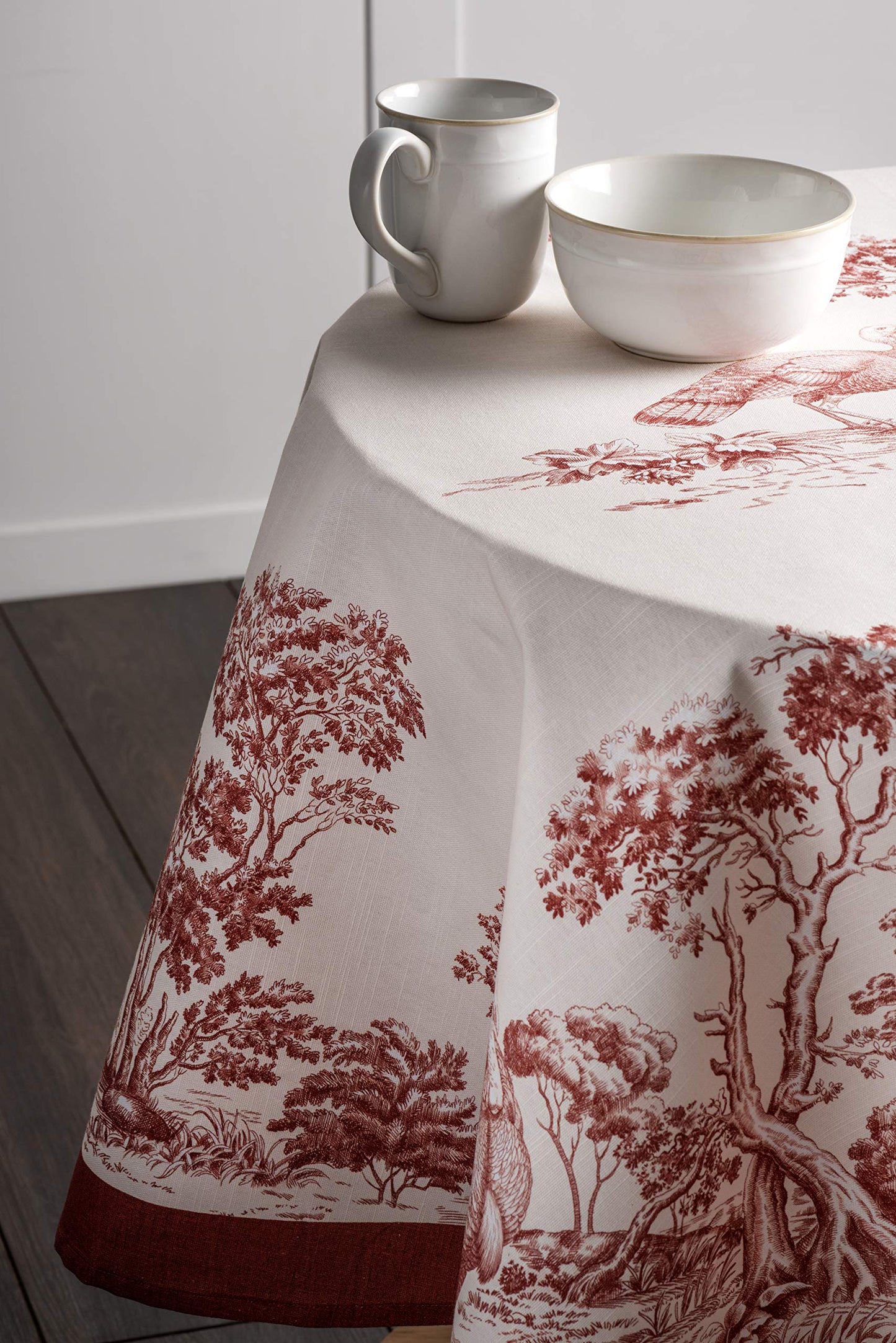 Maison d' Hermine Table Cloth Round Table 100% Cotton 63 Inches Fall Tablecloth Reusable Everyday Use for Thanksgiving Christmas Decorations Dining Farmhouse Party (Holy Jouy - Red)