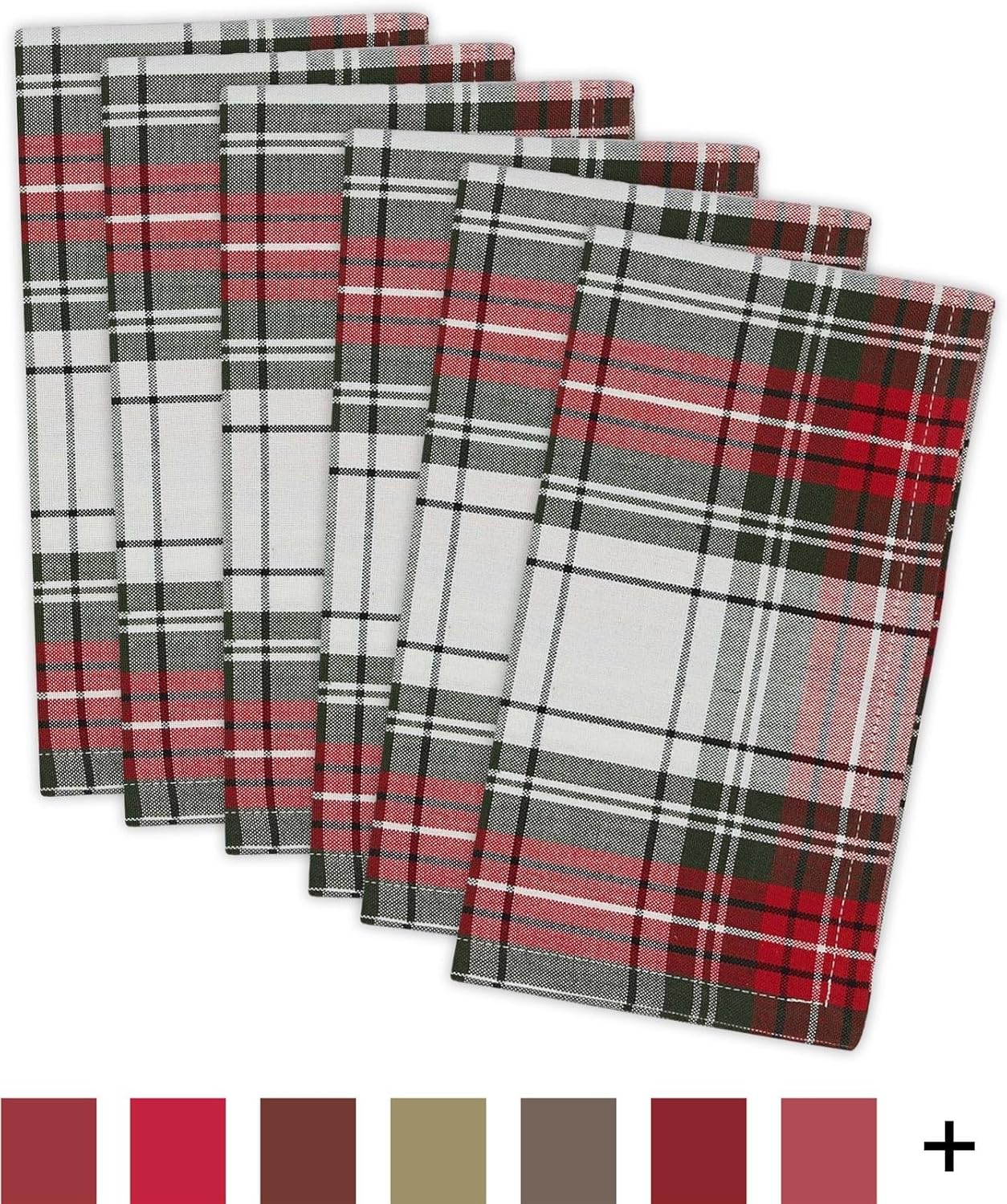 Christmas Tartan Plaid Napkins Set - 6 Piece 20x20 Holiday Table Décor in Red, Green & White