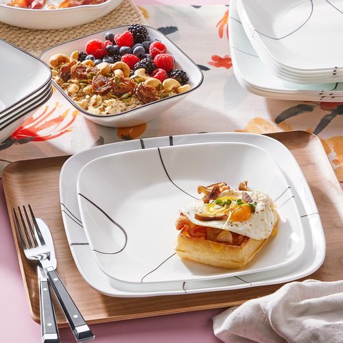 Corelle Vitrelle 6-Piece Salad Plate Set - Lightweight, Chip-Resistant Square Plates | Splendor Design, 8.5-Inch