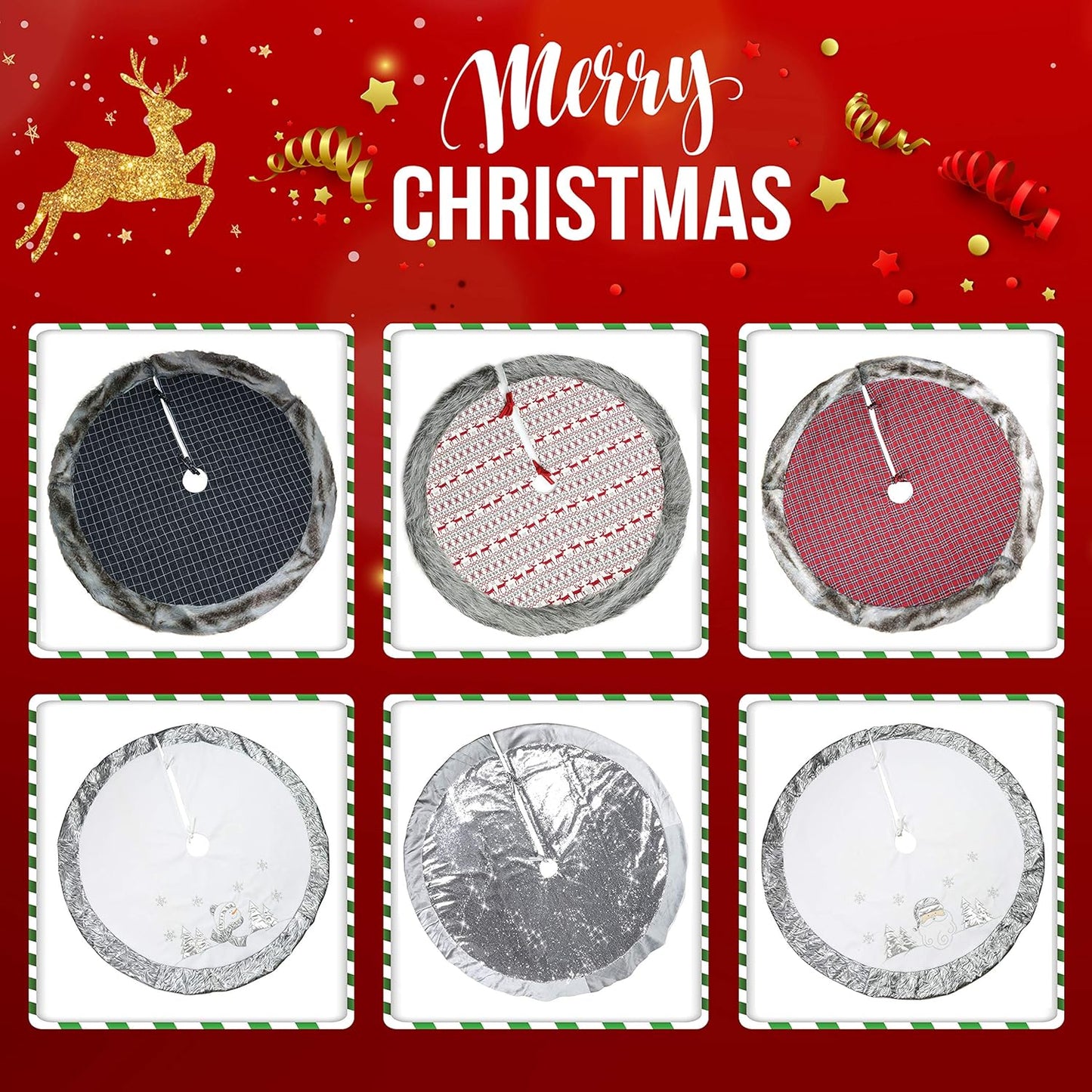 Luxury 36'' Snowman Christmas Tree Skirt - Silvery White Embroidered Snowflake with Satin Border