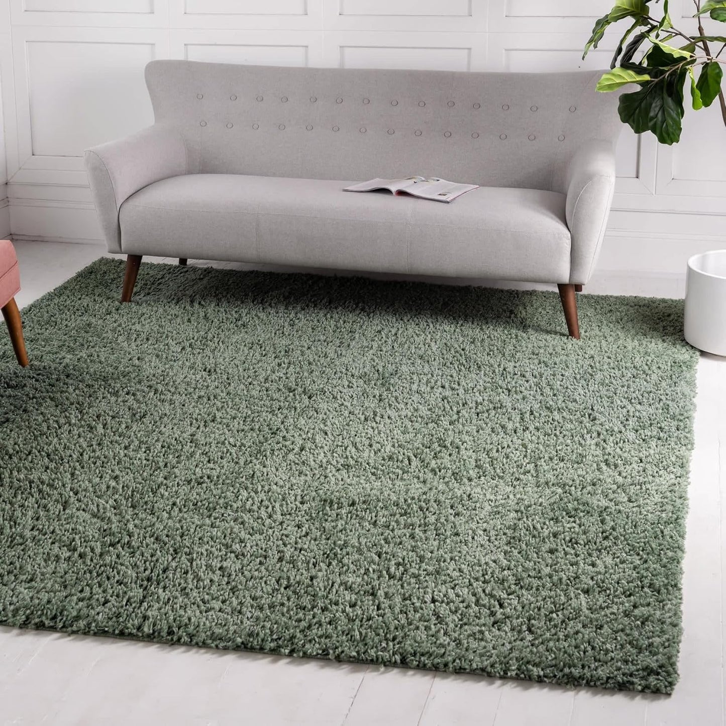 Unique Loom Davos Shag Collection Area Rug - Solid (5' 3" Square, Sage)