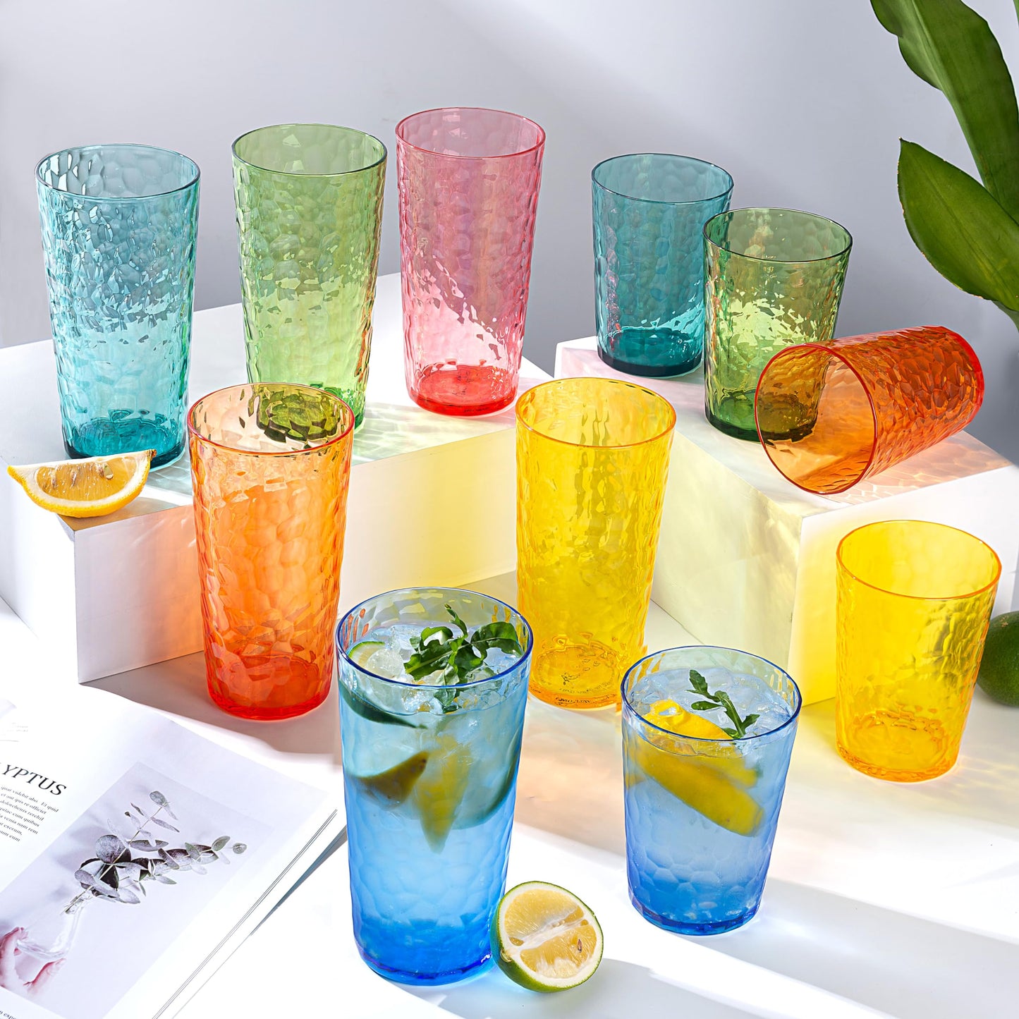 KOXIN-KARLU Hammered 24-ounce Plastic Tumbler Acrylic Glasses Drinking Cups, set of 6 Multicolor