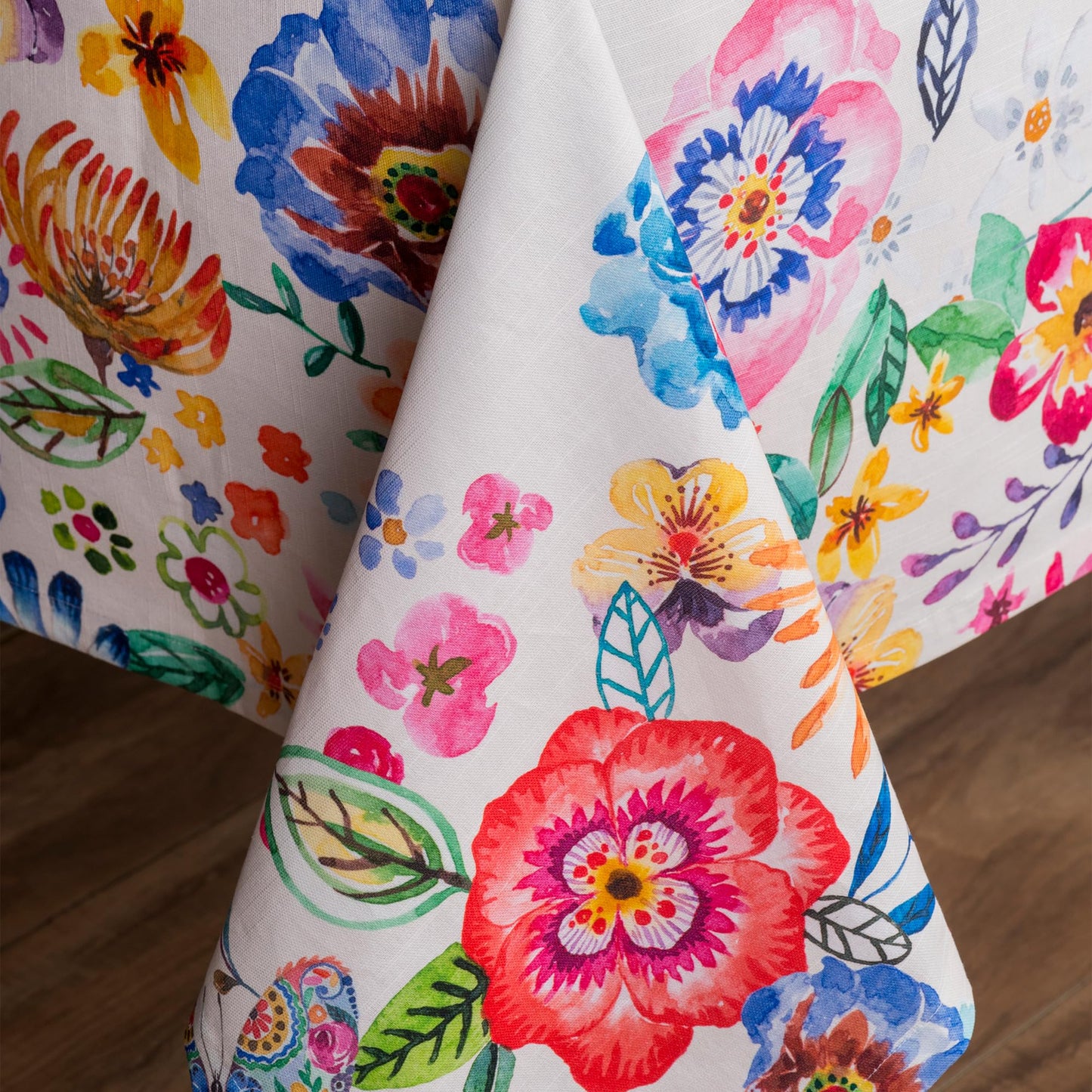 Maison d' Hermine Table Cloth Square Table 100% Cotton 54 x 54 Inches Tablecloth Reusable Decorative for Dining Kitchen Farmhouse Home Gifts for Mothers Day Spring Summer- Happy Florals -High Summer