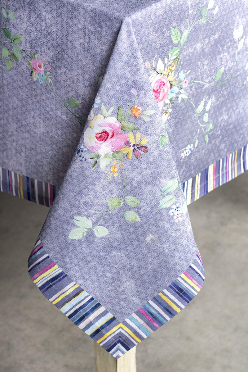 Maison d' Hermine Table Cloth Round Table 100% Cotton 69 Round Inches Tablecloth Reusable Decorative for Dining Kitchen Home Gifts for Mothers Day Spring Summer- Sweet Rose Lavender - Country Garden