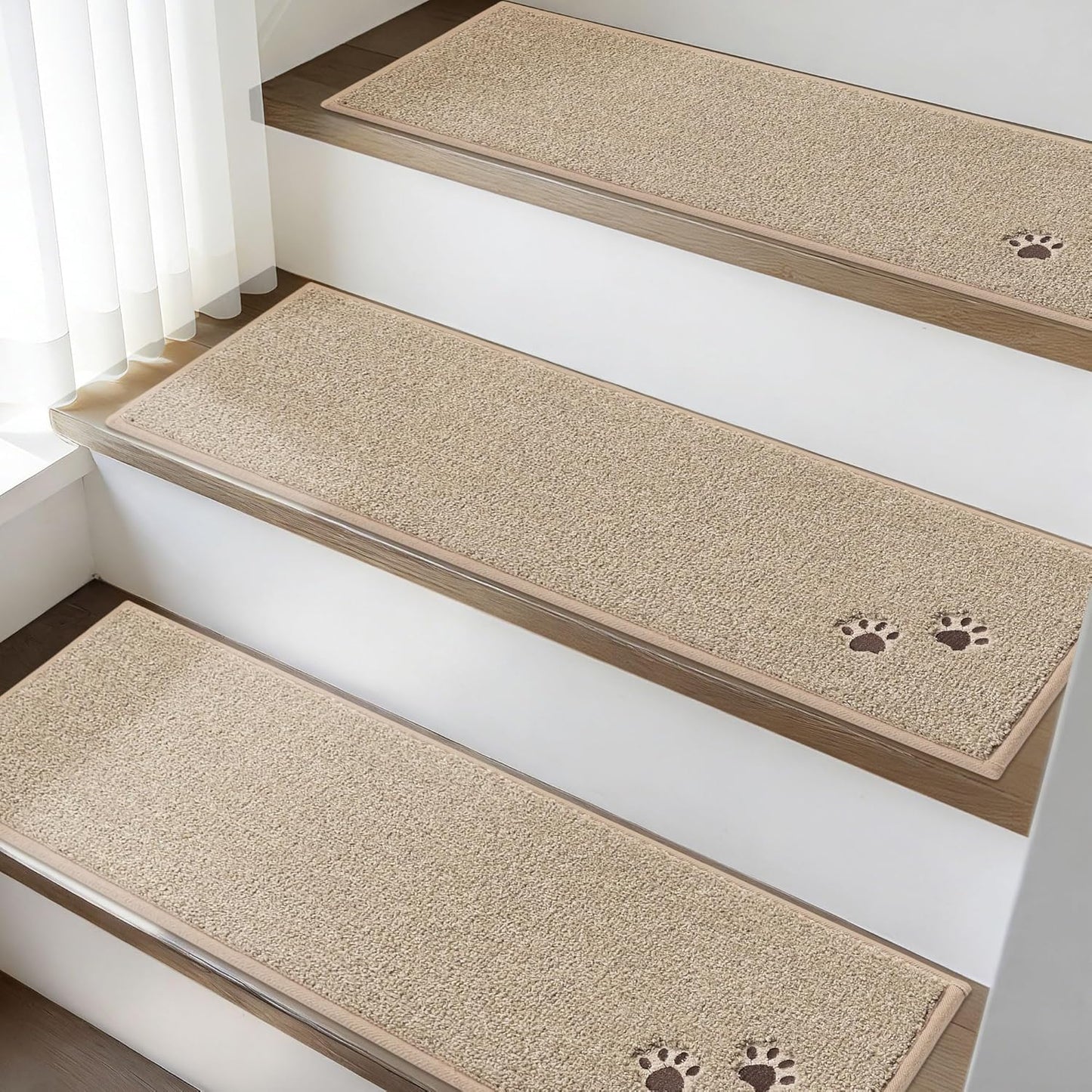 BEQHAUSE Non-Slip Carpet Stair Treads | Soft Indoor Stair Runners, 28"x9", 15pcs, Beige - Machine Washable