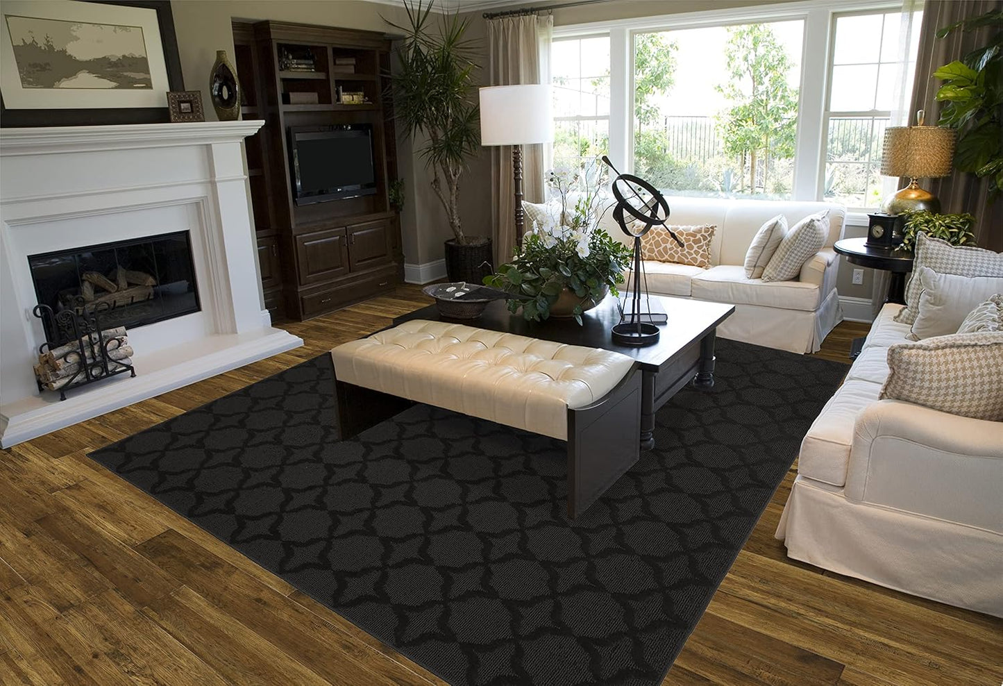 Garland Rug Sparta Non Slip Polypropylene 6 Ft. X 9 Ft. Black Area Rug- Ideal for Living Rooms & Hallways, Stylish & Durable for High-Traffic Areas