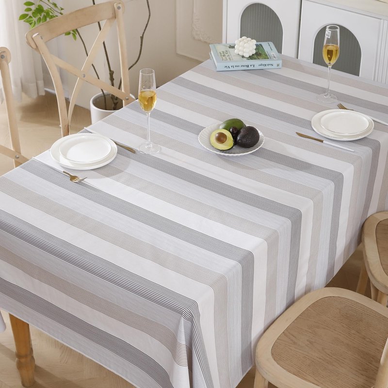 Walrus Heavy Duty Vinyl Tablecloth with Flannel Backing Waterproof Oil-Proof Plastic Table Cloth Stain-Resistant Wipeable Rectangle or Square Table Cover for Indoor and Outdoor (Line,60x102 Inch)