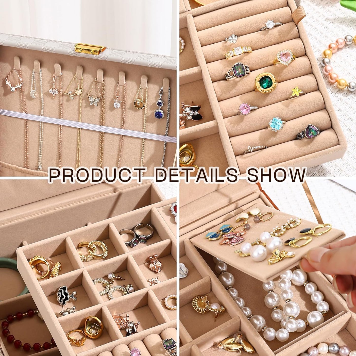 Jewelry Organizer Box, Jewelry Box Organizers for Women Girls, 2 Layers Large Leather Jewels Storage Case for Earring, Rings, Necklaces, Bracelets, Big and Small Jewellery, Watch, Ideal Gift (Brwon)