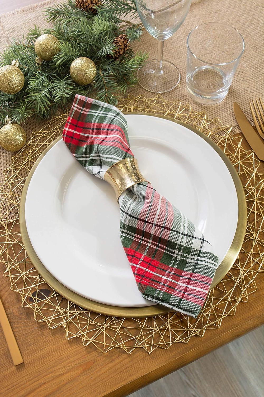 Christmas Tartan Plaid Napkins Set - 6 Piece 20x20 Holiday Table Décor in Red, Green & White