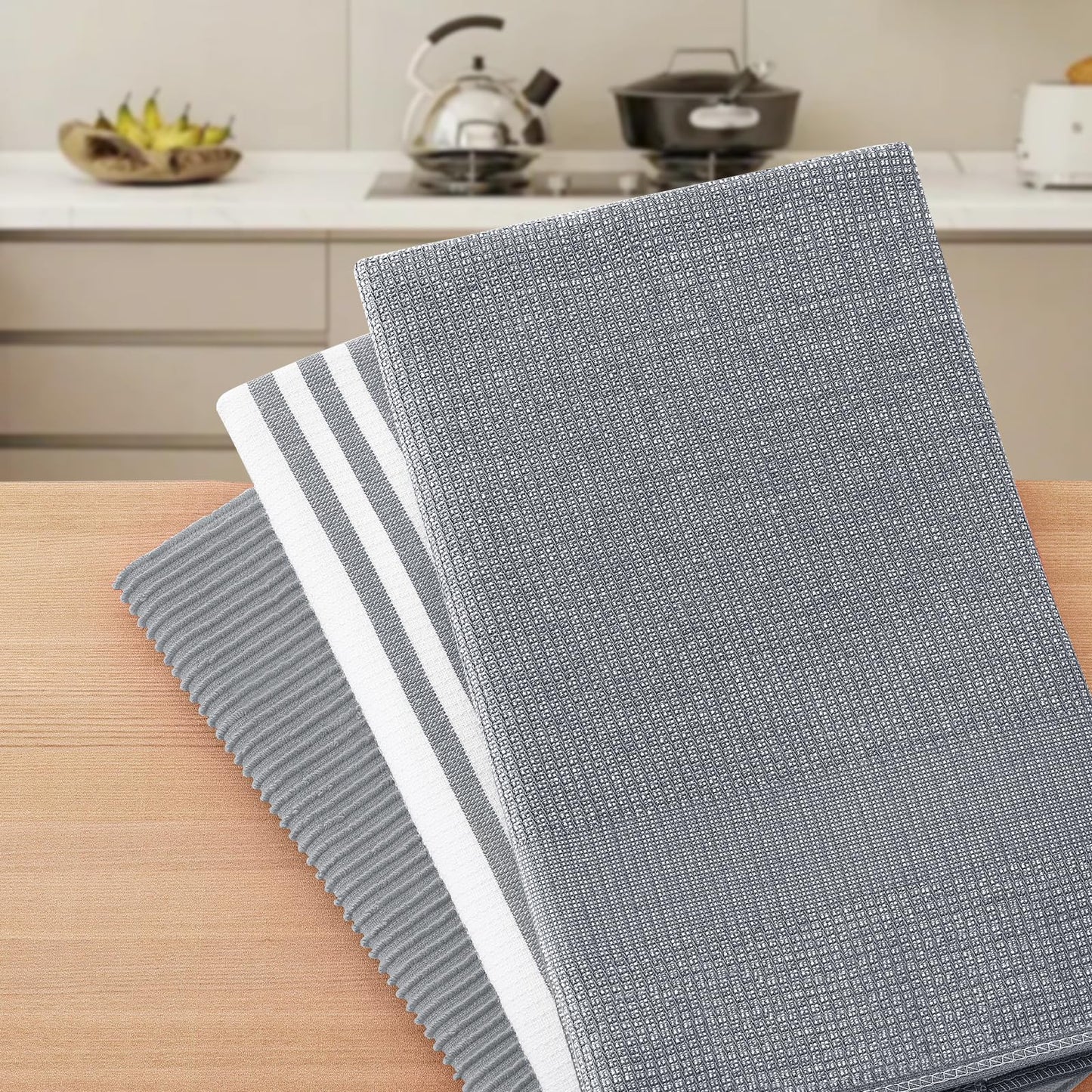 Homaxy Premium Kitchen Towels(18”x 28”, 6 Pack), Large Cotton 380 GSM Kitchen Hand Towels, Soft and Absorbent Terry Dish Towels, Multipurpose Tea Towel Set with Hanging Loop, Grey