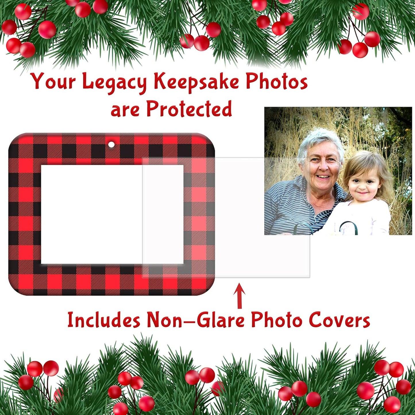 Mini Glitter Photo Christmas Ornaments - Magnetic Easy-Load Frames, Red 6-Pack