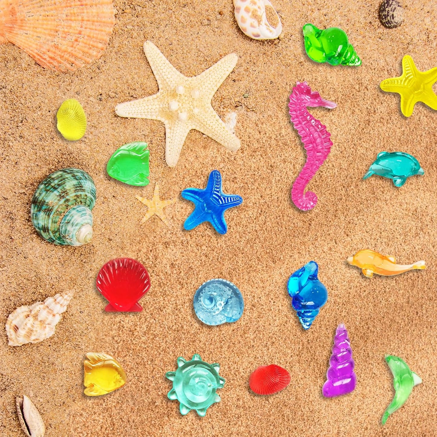 Skiennix Sea Shell Sensory Bin Filler - 100+ Mini Acrylic Ocean Toys for Kids | 15 Colors, 12 Styles