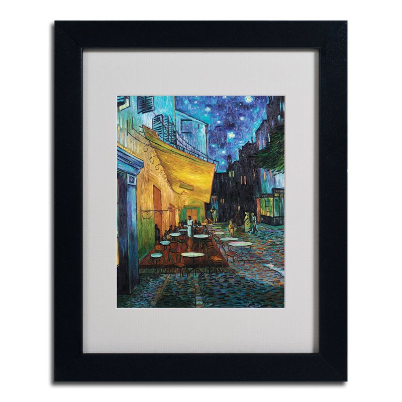 Trademark Fine Art Vincent Van Gogh Cafe Terrace Framed Matted Canvas Art, 11 by 14-Inch, Black