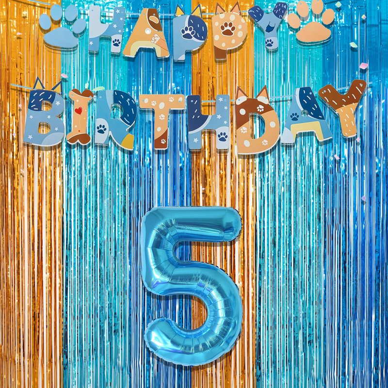 Orange Blue Party Streamers Backdrop - GREATRIL Tinsel Fringe Curtain for Blue Dogs Themed Birthdays Decoration 2 Packs