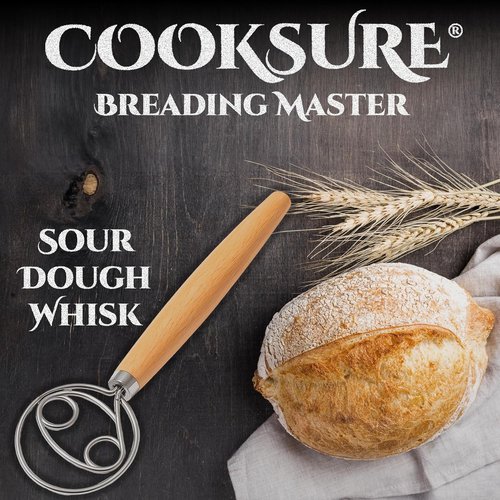 Danish Dough Whisk - 13-Inch Sourdough Bread Whisk with Wooden Handle & Stainless Steel Hook