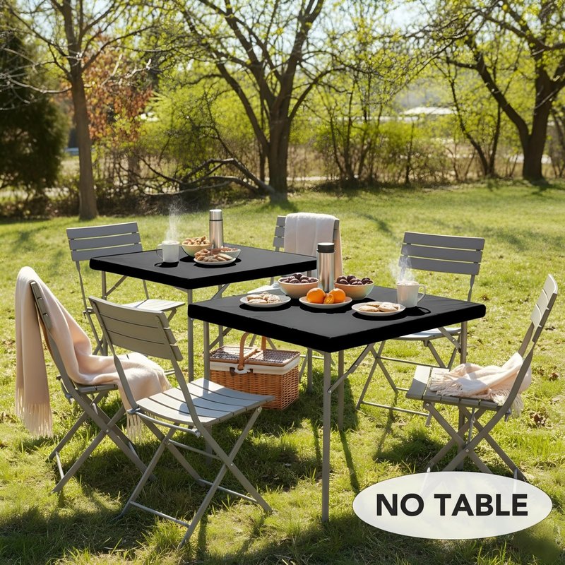 LUSHVIDA Square Fitted Table Cover Card Tablecloth 34x34 inch, 2 Packs Waterproof Elastic Vinyl Table Cloth with Flannel Backing Plastic Picnic Small Tables Top for Kitchen Dining Outdoor Party, Black
