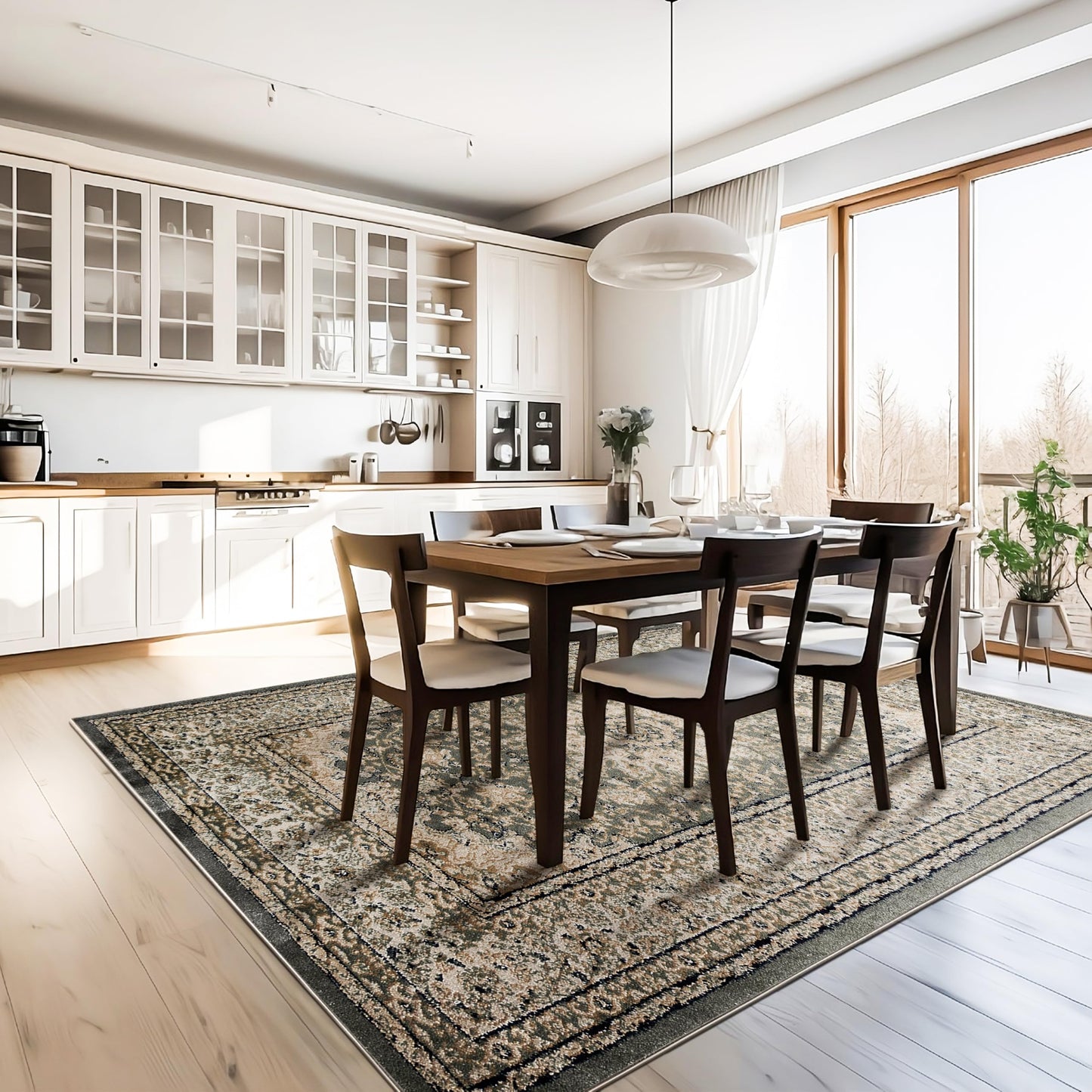 SunNewt Stain Resistant Washable Area Rug 5x8 Living Room Throw Rugs Soft Faux Wool Non-Shedding Low-Pile Floor Carpet for Dining Laundry Room Bedroom Bed Side, Olive