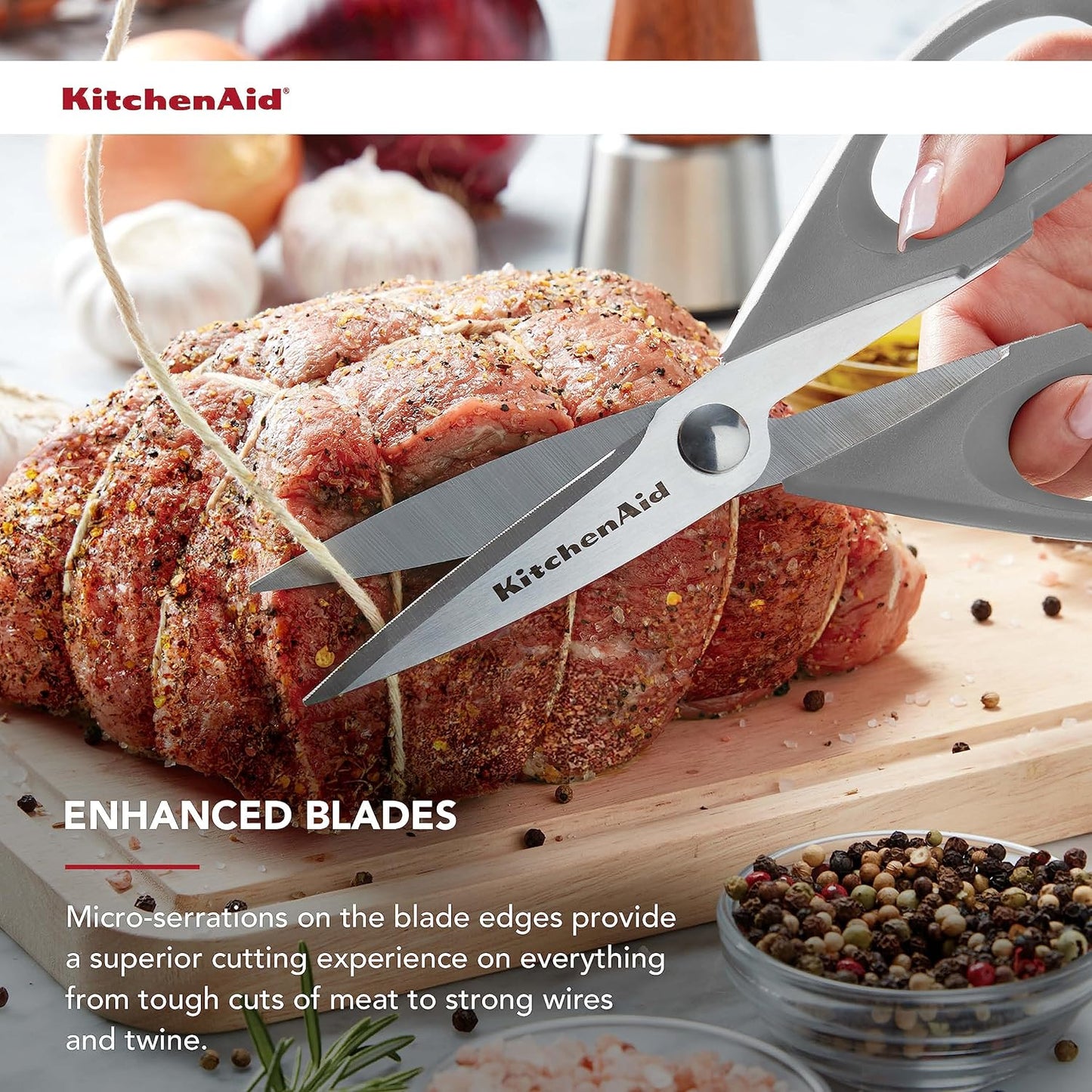 KitchenAid All-Purpose Kitchen Shears - Durable Stainless Steel Scissors with Soft Grip Handle, 8.72 Inch, Gray