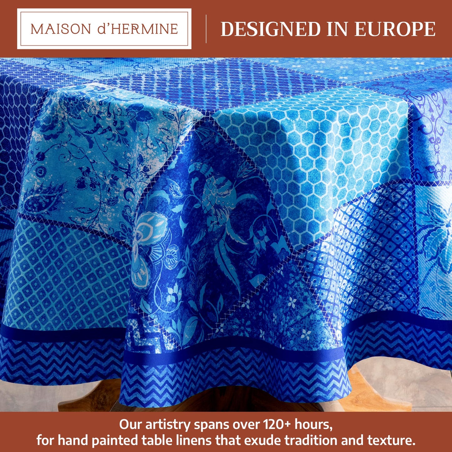 Maison d' Hermine Table Cloth Round Table 100% Cotton 69 Round Inches Tablecloth Reusable Decorative for Dining Kitchen Room Farmhouse Home Gifts for Mothers Day Spring Summer - Indigo Love