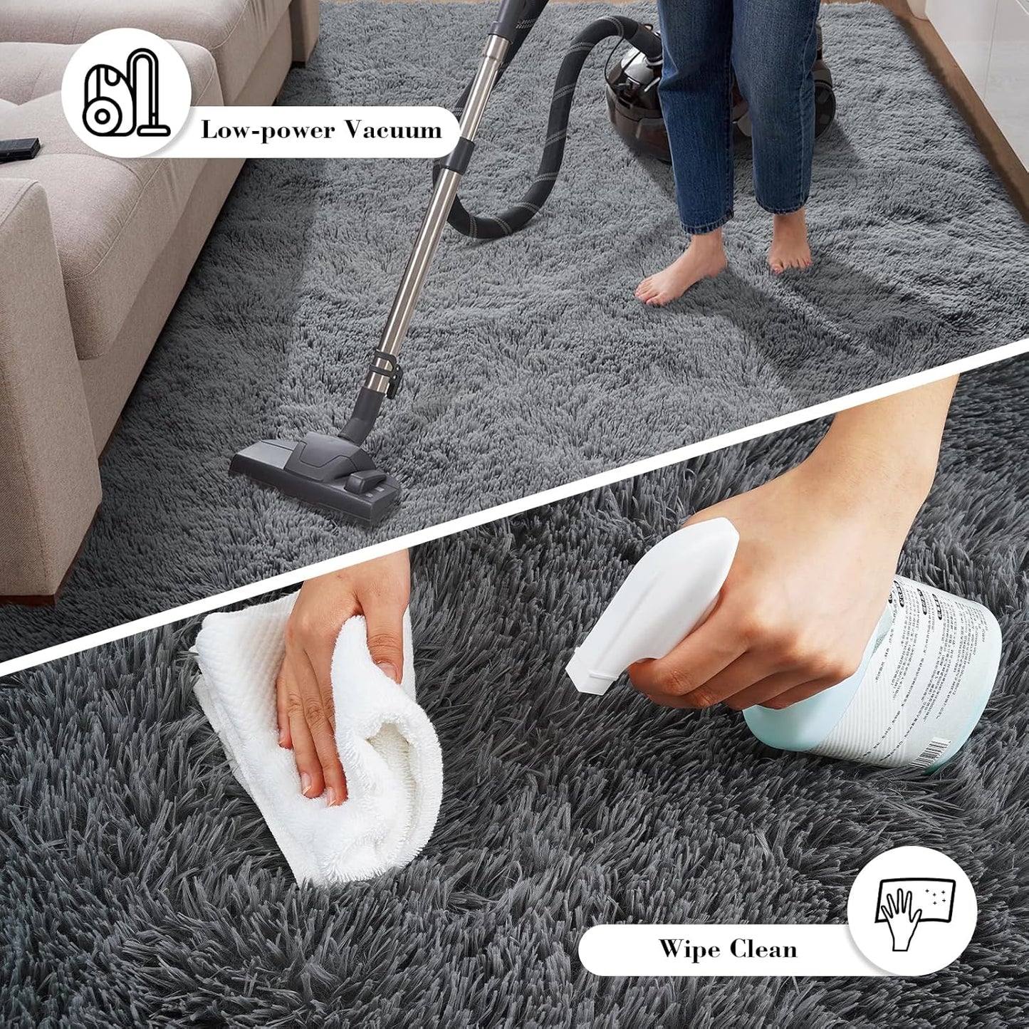 Skiennix Fluffy Shaggy Area Rug - Soft Grey 2x4 Bedroom & Living Room Decor