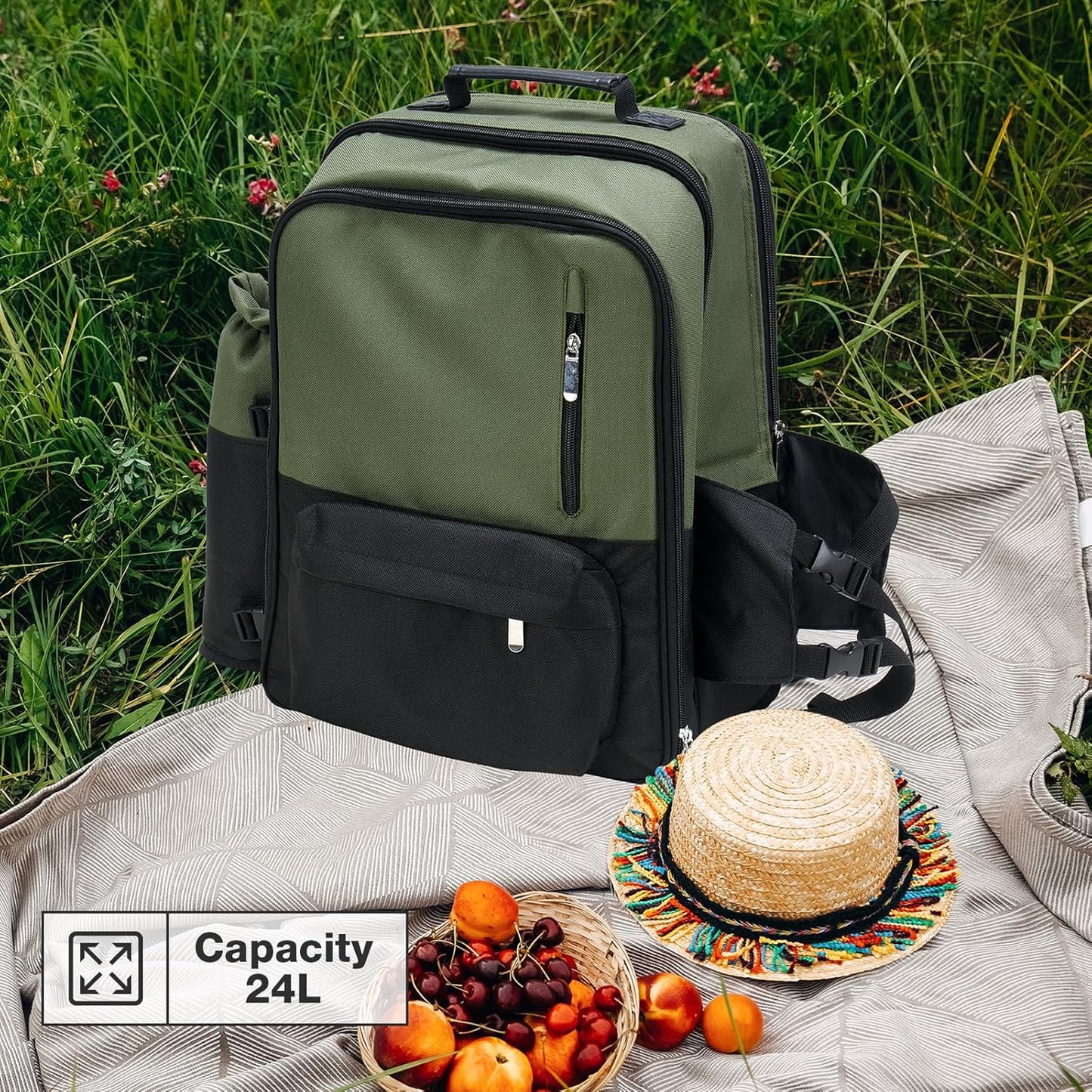 Couple Gifts 22L Picnic Basket Set, Grey Insulated Picnic Backpack for 2, Leak Proof Cooler Camping Gifts, Cool Bridal Shower Gifts Anniversary Engagement Wedding Gifts for Couples, Mr and Mrs Gifts