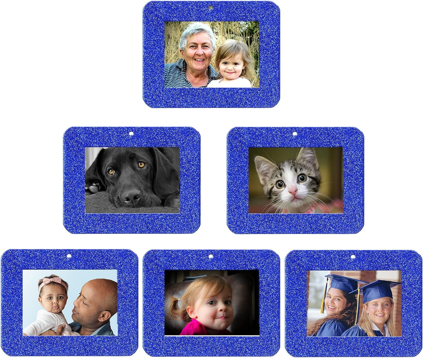Mini Glitter Photo Christmas Ornaments - Magnetic Easy-Load Frames, Red 6-Pack