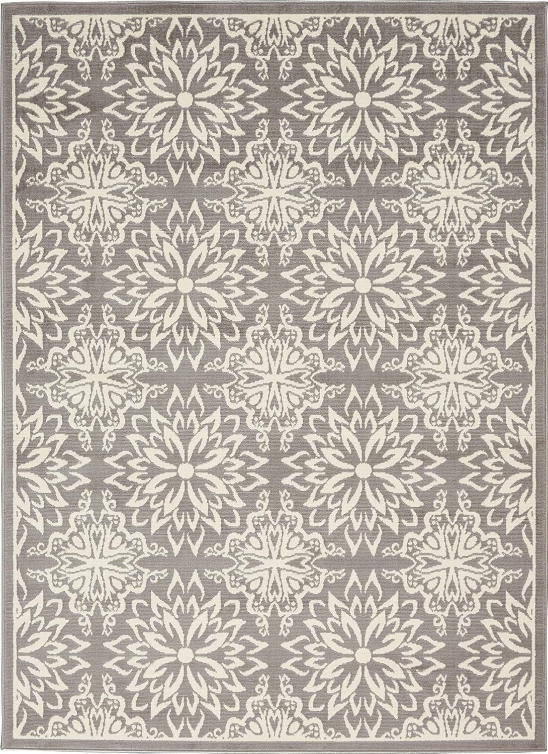 Nourison Jubilant Transitional Ivory/Grey 5'3'' x 7'3'' Area-Rug, Easy-Cleaning, Non Shedding, Bed Room, Living Room, Dining Room, Kitchen (5x7)