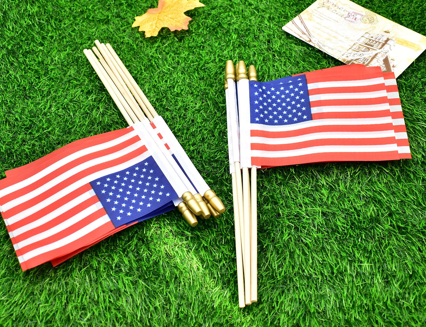 Lebei American Flag Mini Small US USA Handheld Stick Flags 4x6 Inch 12 Pack