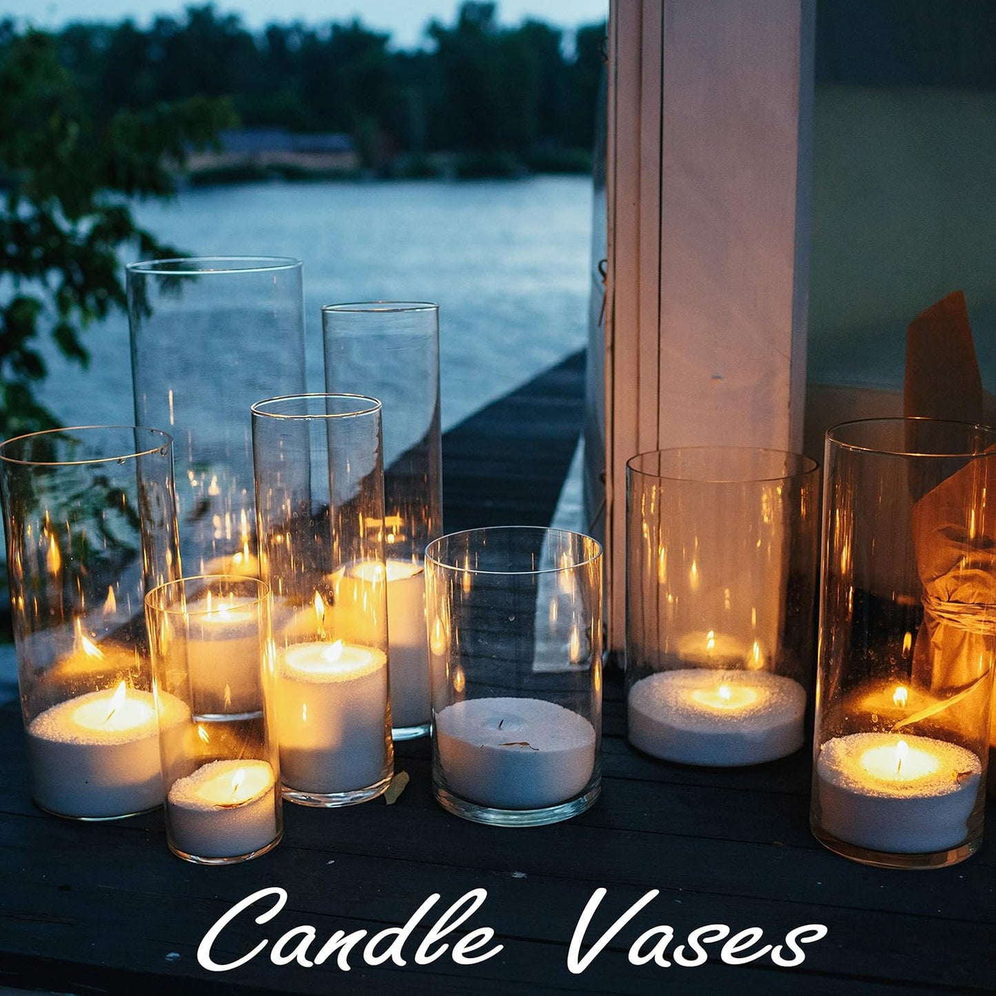 Clear Tall Glass Cylinder Vase 16” | Elegant Flower Centerpiece & Candle Holder