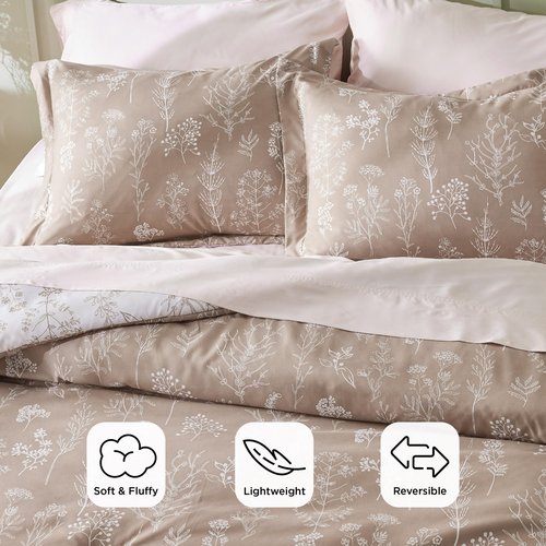 Bedsure King Comforter Set - Light Taupe Bed Set, 3 Pieces Cute Floral Bedding, 1 Soft Reversible Botanical Flowers Comforter and 2 Pillow Shams