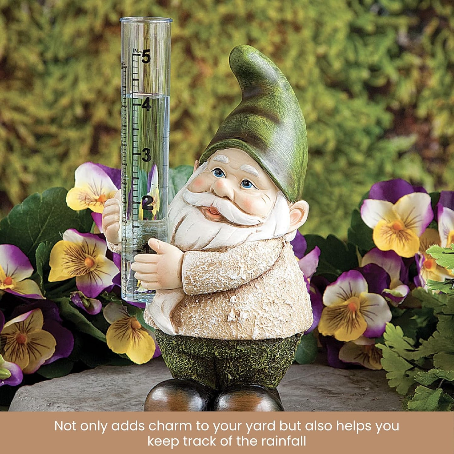 Hand-Painted Gnome Rain Gauge Sculpture - Weather-Resistant Garden Décor for Lawn & Patio