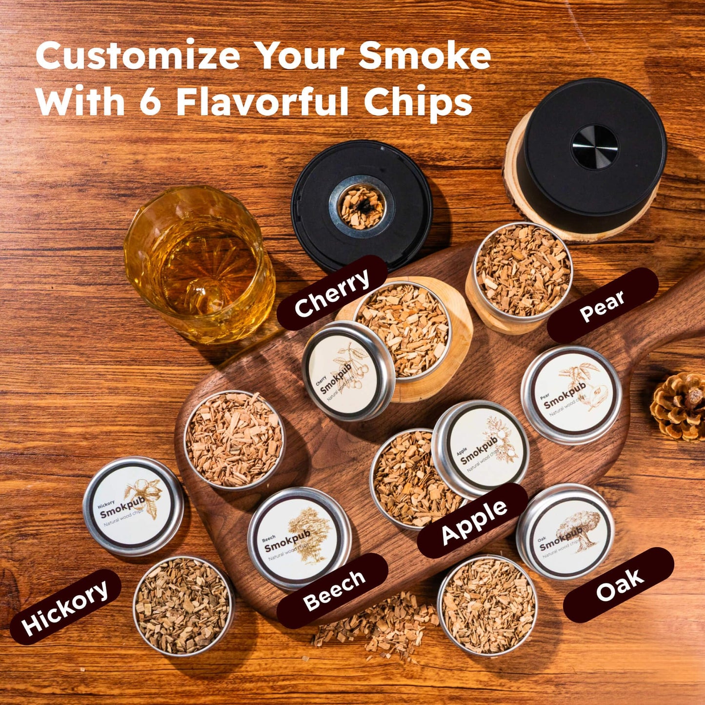 SMOKPUB Electric Whiskey Smoker Kit Built-in Lighter, No Butane Needed, Rechargeable Cocktail Smoker Kit with 6 Wood Chips, Old Fashioned Drink Smoker Kit, Bourbon Whiskey Gifts for Men,Dad,Husband