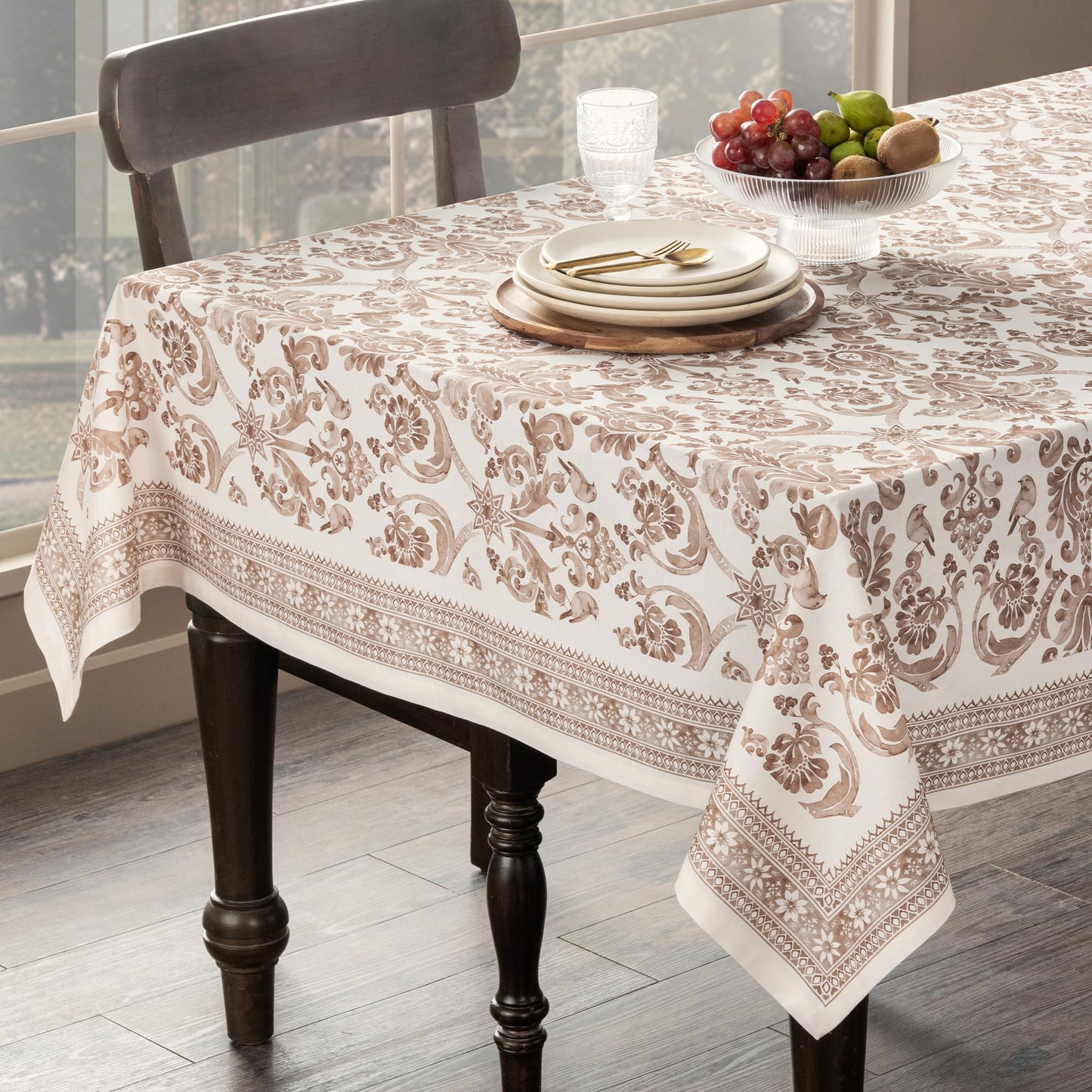 Maison d' Hermine Table Cloth Square Table 100% Cotton 60 x 60 Inches Fall Tablecloth Reusable Everyday Use for Thanksgiving Christmas Decorations Dining Farmhouse Party (Allure)
