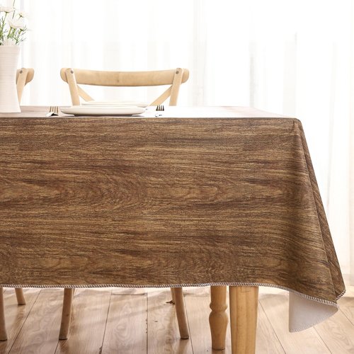 HRNJJYP Heavy Duty Vinyl Tablecloth with Flannel Backing Waterproof Oil-Proof Plastic Table Cloth Stain-Resistant Wipeable Rectangle or Square Table Cover for Dining, Camping (Wood Grain, 52X70 Inch)