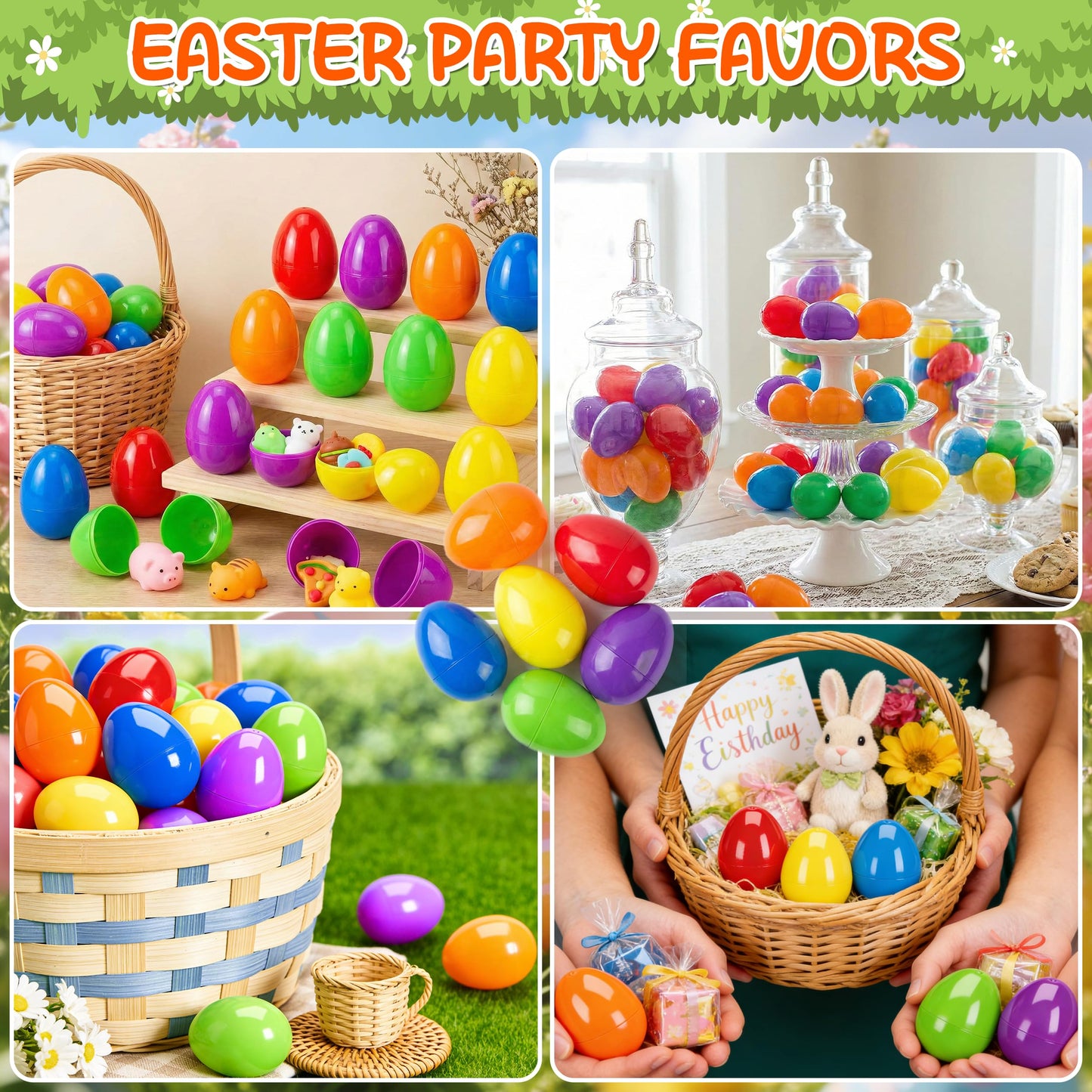 kortes 1000pcs Plastic Easter Eggs, 6 Colors 2.3" Empty Fillable Eggs Bulk for Easter Basket Stuffers Easter Eggs Hunts Party Favors, Classroom Prize Supplies (1000)